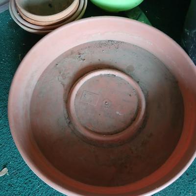 Assorted Garden Planters – Mixed Sizes & Materials - Lots of plant saucers Flowerpots
