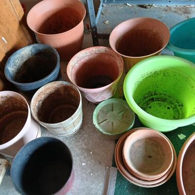 Assorted Garden Planters – Mixed Sizes & Materials - Lots of plant saucers Flowerpots