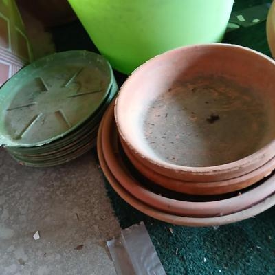 Assorted Garden Planters – Mixed Sizes & Materials - Lots of plant saucers Flowerpots