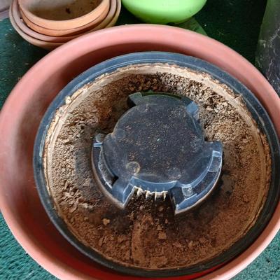 Assorted Garden Planters – Mixed Sizes & Materials - Lots of plant saucers Flowerpots