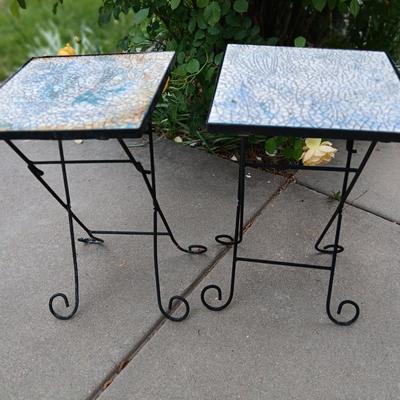 Pair of Mosaic Outdoor Plant stands or Side Tables