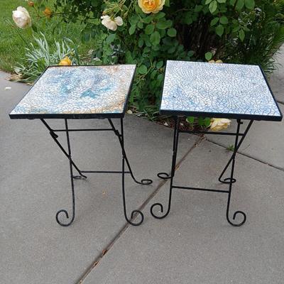 Pair of Mosaic Outdoor Plant stands or Side Tables