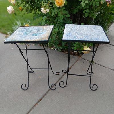 Pair of Mosaic Outdoor Plant stands or Side Tables
