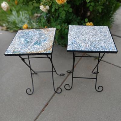 Pair of Mosaic Outdoor Plant stands or Side Tables