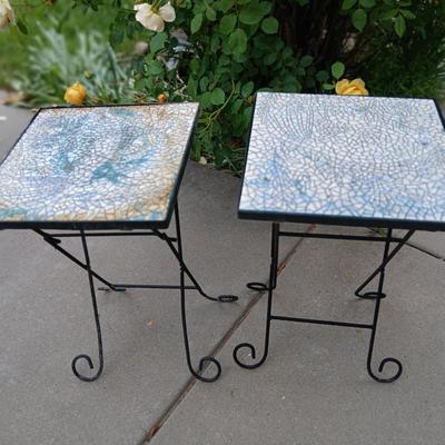 Pair of Mosaic Outdoor Plant stands or Side Tables