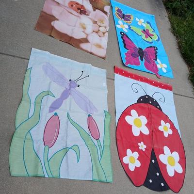 Lot of 4 Decorative Garden Flags – Ladybug, Butterfly, Dragonfly & Floral Themes