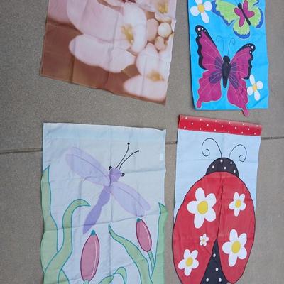 Lot of 4 Decorative Garden Flags – Ladybug, Butterfly, Dragonfly & Floral Themes