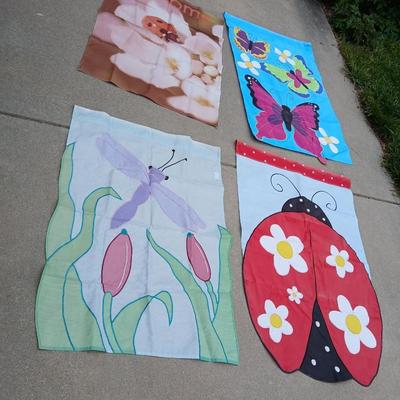 Lot of 4 Decorative Garden Flags – Ladybug, Butterfly, Dragonfly & Floral Themes