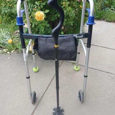 Drive Medical Folding Walker & Ergonomic Cane Set