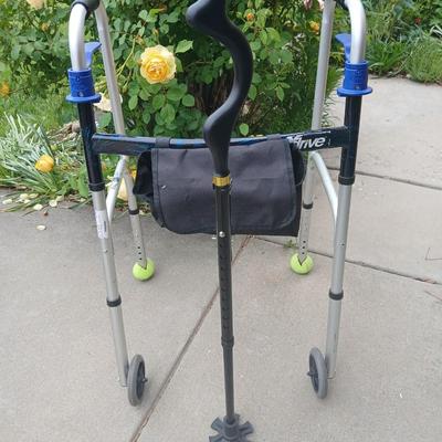 Drive Medical Folding Walker & Ergonomic Cane Set