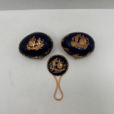 Limoges Porcelain Compact Hand Mirror & Egg Trinket