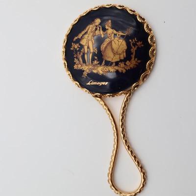 Limoges Porcelain Compact Hand Mirror & Egg Trinket