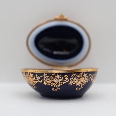 Limoges Porcelain Compact Hand Mirror & Egg Trinket