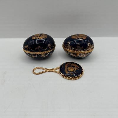 Limoges Porcelain Compact Hand Mirror & Egg Trinket