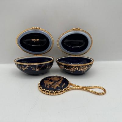 Limoges Porcelain Compact Hand Mirror & Egg Trinket