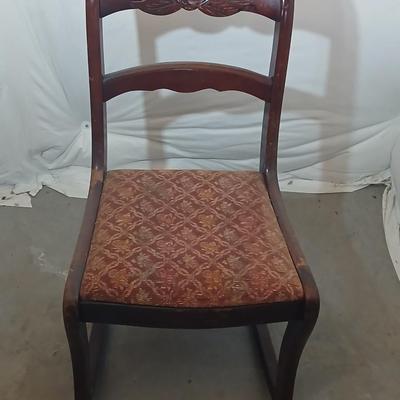Antique Wooden Rocking Chair with Carved Backrest