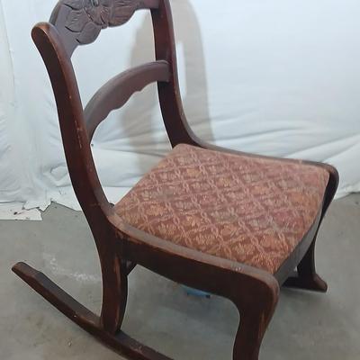 Antique Wooden Rocking Chair with Carved Backrest