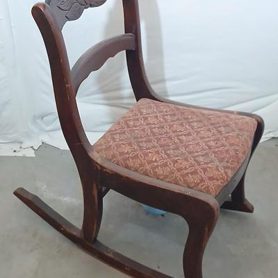 Antique Wooden Rocking Chair with Carved Backrest