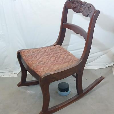 Antique Wooden Rocking Chair with Carved Backrest