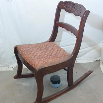 Antique Wooden Rocking Chair with Carved Backrest