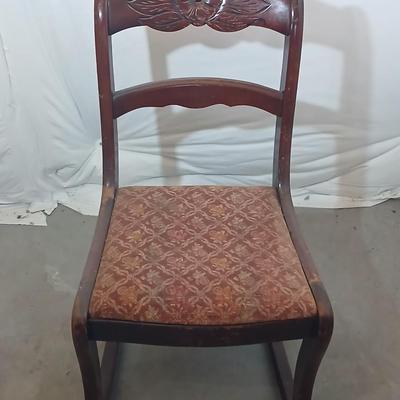 Antique Wooden Rocking Chair with Carved Backrest