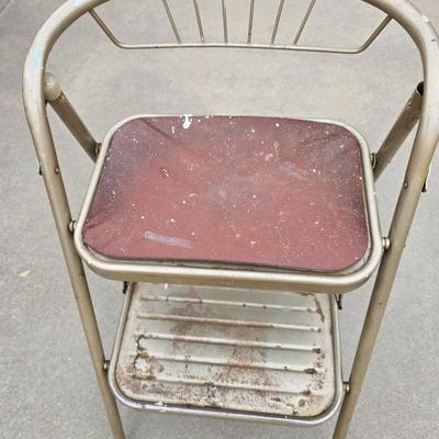 Vintage Cosco Step Stool Chair & Vintage Welt Safe-Lock Metal Professional Project-O-Stand Projector Table/Stand