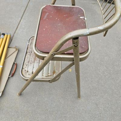 Vintage Cosco Step Stool Chair & Vintage Welt Safe-Lock Metal Professional Project-O-Stand Projector Table/Stand