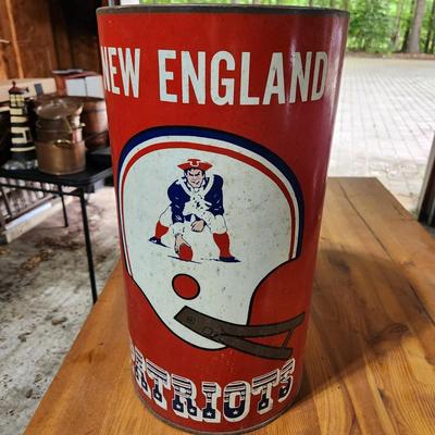 Vintage New England Patriots Metal Waste Trash Can