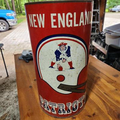 Vintage New England Patriots Metal Waste Trash Can