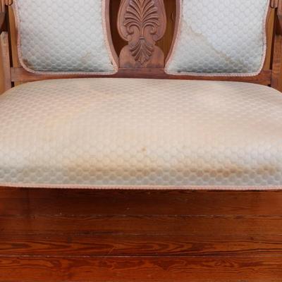 Victorian Carved Walnut Settee With Open Arms & Chair Set