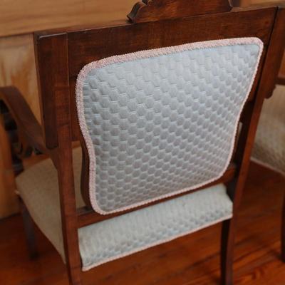Victorian Carved Walnut Settee With Open Arms & Chair Set