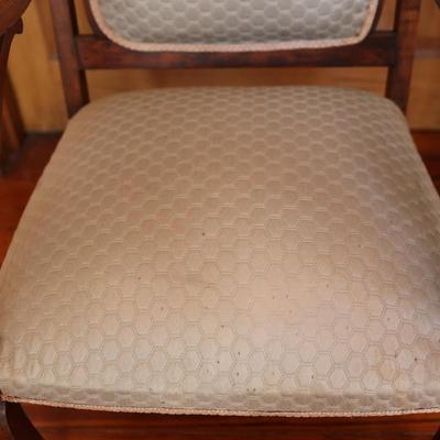 Victorian Carved Walnut Settee With Open Arms & Chair Set