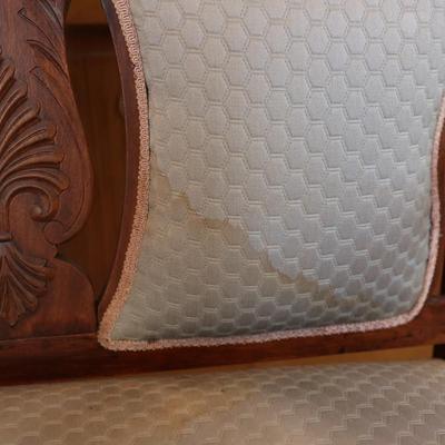 Victorian Carved Walnut Settee With Open Arms & Chair Set