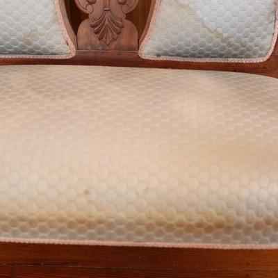 Victorian Carved Walnut Settee With Open Arms & Chair Set