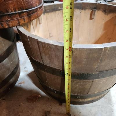 3 Wooden 1/2 Barrels 2 on Casters with Lid Seats 1 Planter