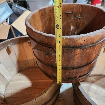 3 Wooden 1/2 Barrels 2 on Casters with Lid Seats 1 Planter