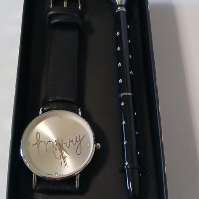 Fashion Gift Set – “Marry” Quartz Watch & Gem Pen + Beaded Charm Bracelet