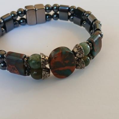Lot of 3 Magnetic Hematite-Style Stretch Bracelets – Natural Stone Accents