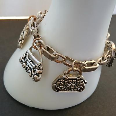 Lot of 2 Charm Bracelets – Handbag & Purse Theme – Enamel & Silver-Tone