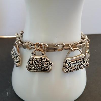 Lot of 2 Charm Bracelets – Handbag & Purse Theme – Enamel & Silver-Tone