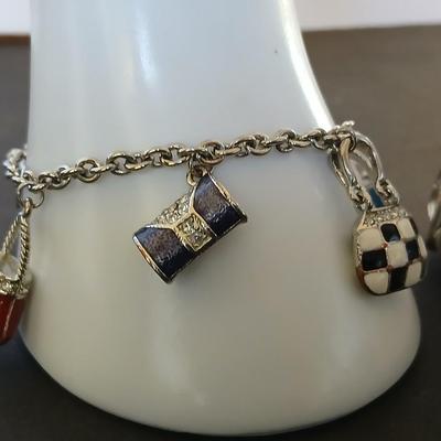 Lot of 2 Charm Bracelets – Handbag & Purse Theme – Enamel & Silver-Tone