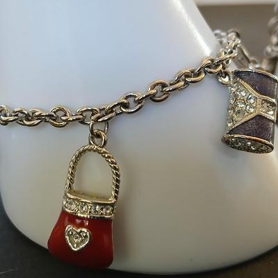 Lot of 2 Charm Bracelets – Handbag & Purse Theme – Enamel & Silver-Tone