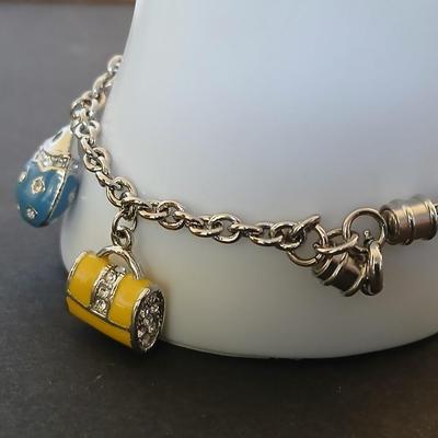 Lot of 2 Charm Bracelets – Handbag & Purse Theme – Enamel & Silver-Tone