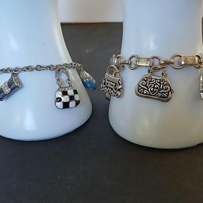 Lot of 2 Charm Bracelets – Handbag & Purse Theme – Enamel & Silver-Tone