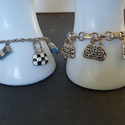 Lot of 2 Charm Bracelets – Handbag & Purse Theme – Enamel & Silver-Tone