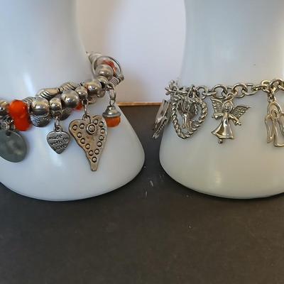 2 Charm Bracelets – Angel, Heart & Faith Motifs – Beaded & Chain Styles