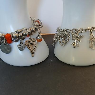 2 Charm Bracelets – Angel, Heart & Faith Motifs – Beaded & Chain Styles