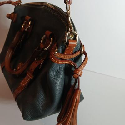 Dooney & Bourke Pebbled Leather Satchel – Green with Tan Trim & Tassels