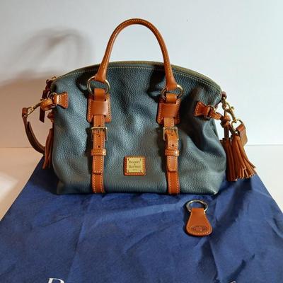 Dooney & Bourke Pebbled Leather Satchel – Green with Tan Trim & Tassels