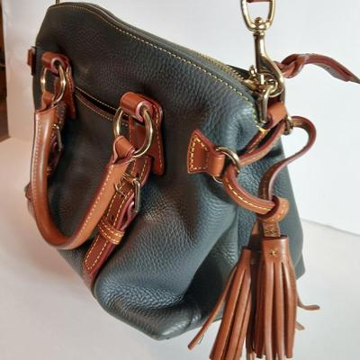 Dooney & Bourke Pebbled Leather Satchel – Green with Tan Trim & Tassels